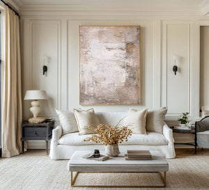 Large Contemporary Neutral Abstract Canvas Wall Art Minimalist Beige Painting for Interior Decor