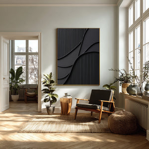 Large Black Abstract Geometric Painting Textured Modern Canvas Wall Art for Living Room Decor