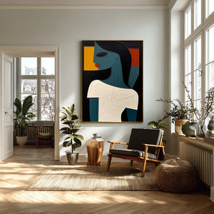 Large Modern Woman Portrait Painting Abstract Figurative Canvas Wall Art for Contemporary Home Decor