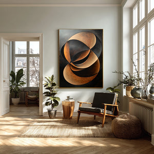 Large Abstract Geometric Circle Hand-Painted Oil Painting Wabi-Sabi Canvas Wall Art for Living Room Decor