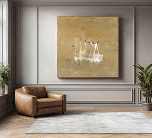 Large Contemporary Swan Oil Painting Hand Painted Canvas Animal Wall Art for Modern Interior Decor