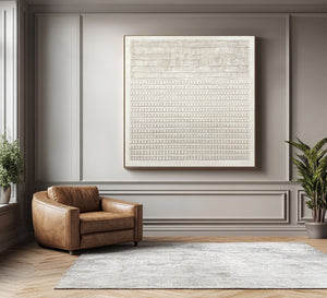 Large Minimalist Textured Linear Grid Canvas Wall Art Textured Painting for Entryway & Study Decor