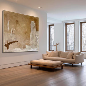 Large Neutral Abstract Oil Painting Modern Beige Canvas Wall Art for Living Room Decor