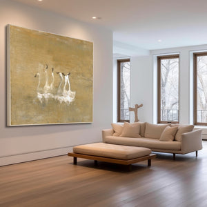 Large Contemporary Swan Oil Painting Hand Painted Canvas Animal Wall Art for Modern Interior Decor