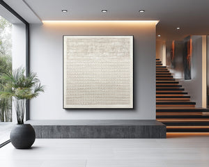 Large Minimalist Textured Linear Grid Canvas Wall Art Textured Painting for Entryway & Study Decor