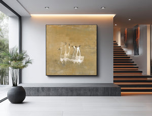 Large Contemporary Swan Oil Painting Hand Painted Canvas Animal Wall Art for Modern Interior Decor
