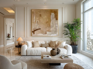 Large Neutral Abstract Oil Painting Modern Beige Canvas Wall Art for Living Room Decor
