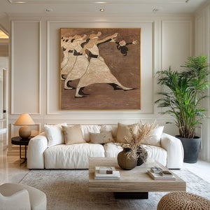 Large Minimalist Whimsical Dance Scene Canvas Wall Art Textured Oil Painting for Entryway & Living Room Decor
