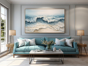 Large Modern Textured Coastal Surf Textured Oil Painting Light Luxury Canvas Art for Home & Office Decor