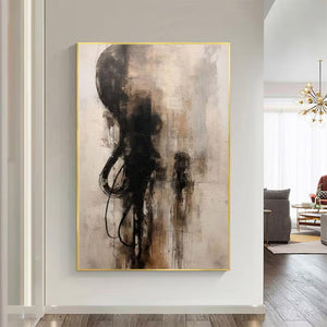 Large Abstract Black & Beige Textured Canvas Wall Art #VRA 129