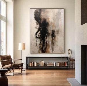 Large Abstract Black & Beige Textured Canvas Wall Art #VRA 129