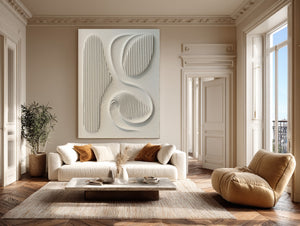 Large Impasto Textured Curved Line Abstract Canvas Wall Art Textured Modern Art for Entryway & Bedroom Decor