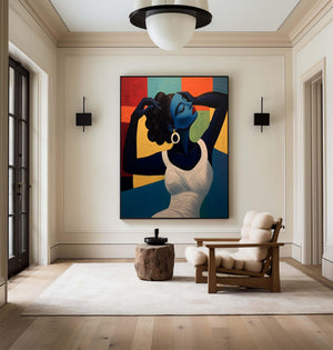 Large Textured Oil Painting - Original Hand Painted Abstract Lady Portrait with Heavy Impasto Decor