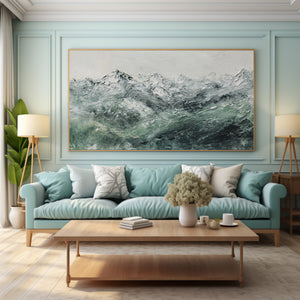 Large Abstract Mountain Oil Painting Green Landscape Canvas Wall Art for Living Room Decor