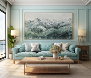 Large Abstract Mountain Oil Painting Green Landscape Canvas Wall Art for Living Room Decor