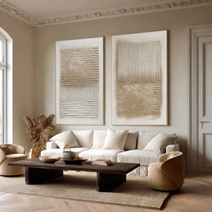 Large Set of 2 3D Textured Stripe Canvas Wall Art Wabi-Sabi Canvas Art for Living Room Decor