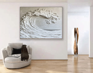 Large Minimalist Textured Breaking Wave Canvas Wall Art Textured Painting for Entryway & Bedroom Decor