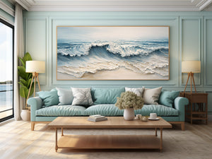 Large Modern Textured Coastal Surf Textured Oil Painting Light Luxury Canvas Art for Home & Office Decor