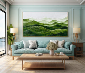 Large Abstract Green Mountain Landscape Canvas Wall Art Modern Nature Painting