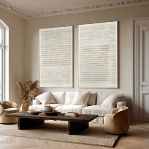 Large Set of 2 3D Textured Dot & Line Canvas Wall Art Wabi-Sabi Minimalist Art for Living Room Decor