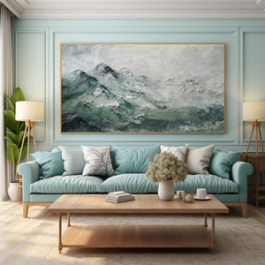 Large Contemporary Mountain Oil Painting Green Landscape Canvas Wall Art for Modern Home Decor