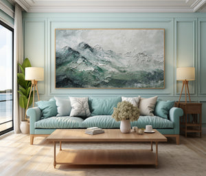 Large Contemporary Mountain Oil Painting Green Landscape Canvas Wall Art for Modern Home Decor