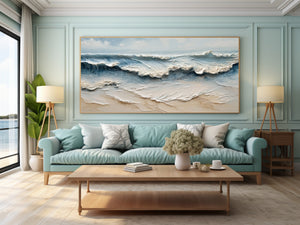 Large 3D Textured Ocean Wave Hand-Painted Oil Painting Coastal Canvas Wall Art for Living Room Decor