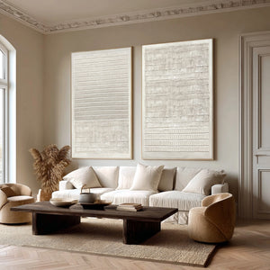 Large Contemporary Relief Textured Canvas Wall Art (Set of 2) Light Luxury Neutral Art for Home & Gallery Decor