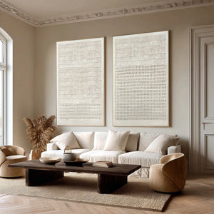 Large Minimalist Textured Linear & Dot Canvas Wall Art (Set of 2) Textured Painting for Entryway & Study Decor