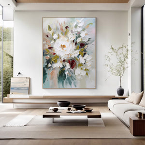 Large Minimalist Abstract Painting – Modern Colorful Flower Canvas Art Hand Painted for Living Room Decor