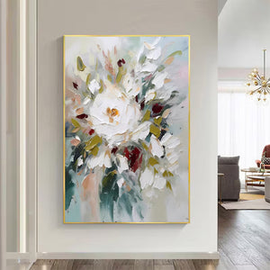 Large Minimalist Abstract Painting – Modern Colorful Flower Canvas Art Hand Painted for Living Room Decor