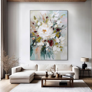 Large Minimalist Abstract Painting – Modern Colorful Flower Canvas Art Hand Painted for Living Room Decor