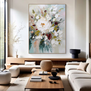 Large Minimalist Abstract Painting – Modern Colorful Flower Canvas Art Hand Painted for Living Room Decor