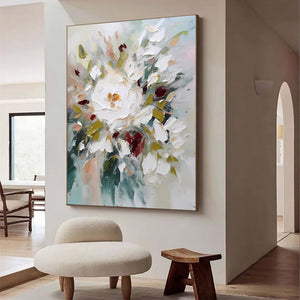 Large Minimalist Abstract Painting – Modern Colorful Flower Canvas Art Hand Painted for Living Room Decor