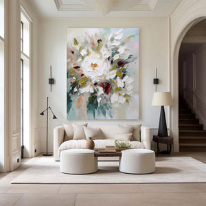 Large Minimalist Abstract Painting – Modern Colorful Flower Canvas Art Hand Painted for Living Room Decor