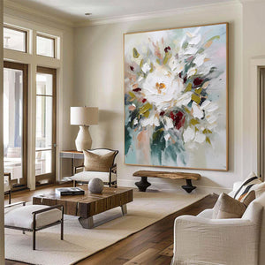 Large Minimalist Abstract Painting – Modern Colorful Flower Canvas Art Hand Painted for Living Room Decor