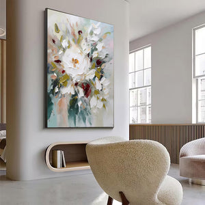 Large Minimalist Abstract Painting – Modern Colorful Flower Canvas Art Hand Painted for Living Room Decor