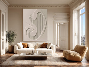 Large Contemporary Plaster Texture 3D Swirl Canvas Wall Art Luxury Neutral Art for Home & Gallery