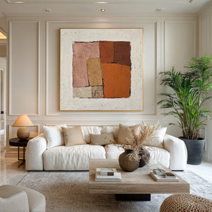 Large Earth Tone Abstract Block Canvas Wall Art Textured Modern Painting for Neutral Interior Decor