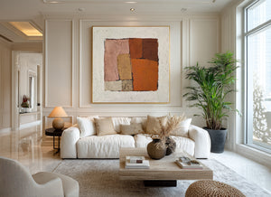 Large Earth Tone Abstract Block Canvas Wall Art Textured Modern Painting for Neutral Interior Decor