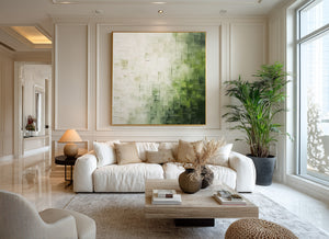 Large Green Abstract Geometric Canvas Wall Art Textured Modern Painting for Living Room Decor