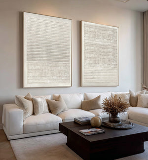Large Contemporary Relief Textured Canvas Wall Art (Set of 2) Light Luxury Neutral Art for Home & Gallery Decor