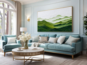 Large Green Mountain Landscape Canvas Wall Art Panoramic Nature Painting for Living Room Decor