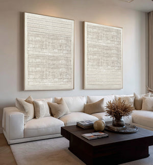 Large Contemporary Relief Textured Canvas Wall Art (Set of 2) Light Luxury Neutral Art for Home & Gallery Decor
