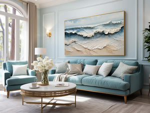Large 3D Textured Ocean Wave Hand-Painted Oil Painting Coastal Canvas Wall Art for Living Room Decor