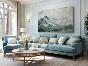 Large Contemporary Mountain Oil Painting Green Landscape Canvas Wall Art for Modern Home Decor