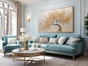 Large 3D Textured Golden Money Tree Hand-Painted Oil Painting Luxury Canvas Wall Art for Living Room Decor