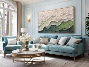 Large Wabi-Sabi Textured Green Wave of Nature Canvas Wall Art Textured Oil Painting for Bedroom & Entryway Decor