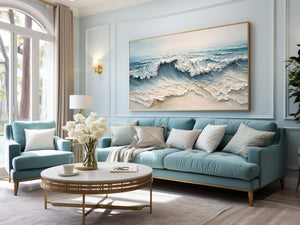 Large Modern Textured Coastal Surf Textured Oil Painting Light Luxury Canvas Art for Home & Office Decor