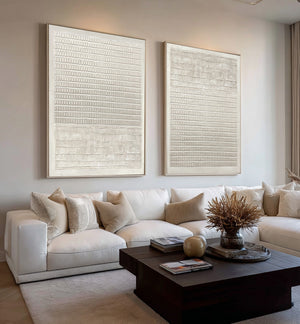 Large Set of 2 3D Textured Linear Canvas Wall Art Wabi-Sabi Minimalist Art for Living Room Decor